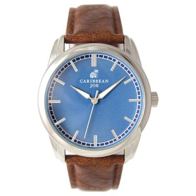 Mens Caribbean Joe Silver-Tone Brown Strap Watch - CJ7121SL