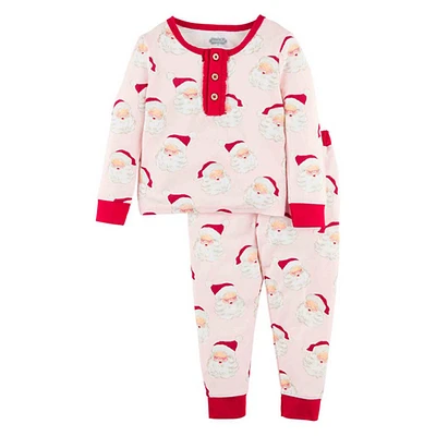 Toddler Girl mud pie(R) Santa Face Vintage Pajamas Set