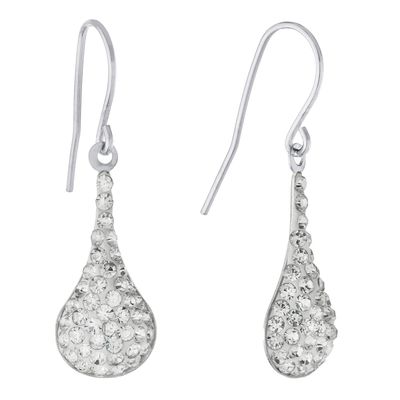 Sterling Silver Clear Pave Crystal French Wire Drop Earrings