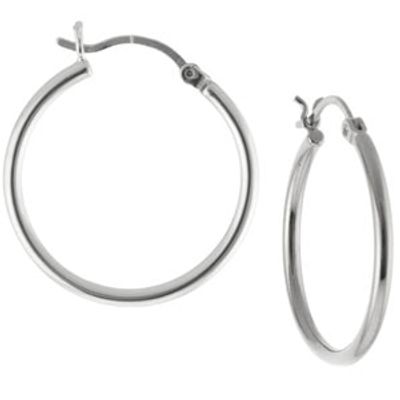 Athra Fine Silver Plated 20mm Round Tube Hoop Earrings