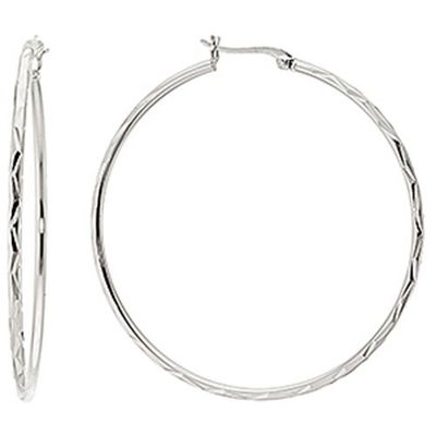 Fine Silver Plated 50MM Diamond Cut Hoop Earrings