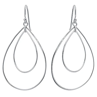 Fine Silver Plated Double Teardrop Drop Earrings