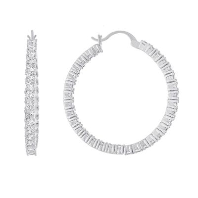 Athra Fine Silver Plated 35mm CZ Click-Top Hoop Earrings