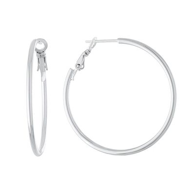 Athra Fine Silver Plated 30mm Round Tube Hoop Earrings