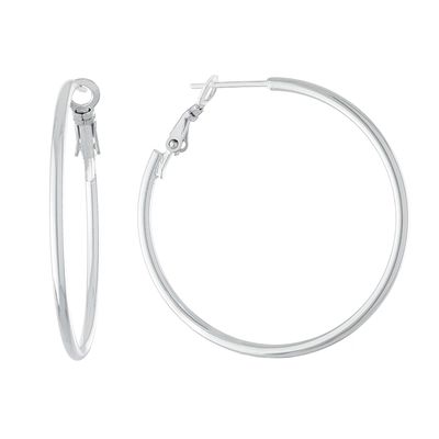 Athra Fine Silver Plated 40mm Round Tube Hoop Earrings