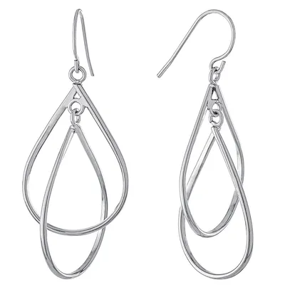 Fine Silver Plated Double Teardrop Drop Earrings