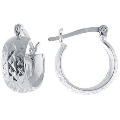 Athra Fine Silver Plated 15mm Diamond Cut Chunky Hoop Earrings