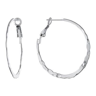 Fine Silver Plated 33mm Hammered Hoop Earrings