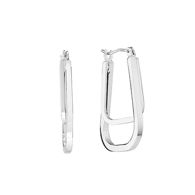 30mm Silver Plated Double Square Hoop Earrings