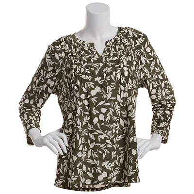 Womens Napa Valley 3/4 Sleeve Floral Pintuck Henley Blouse