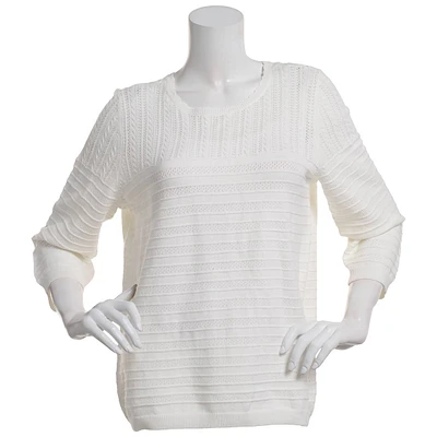 Womens Napa Valley 3/4 Sleeve Pointelle Pull On Sweater