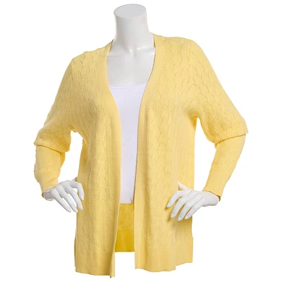 Petite Napa Valley Long Sleeve Pointelle Open Front Cardigan