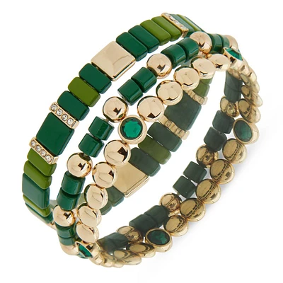 Nine West 3pc. Gold-Tone & Green Beaded Stretch Bracelet Set