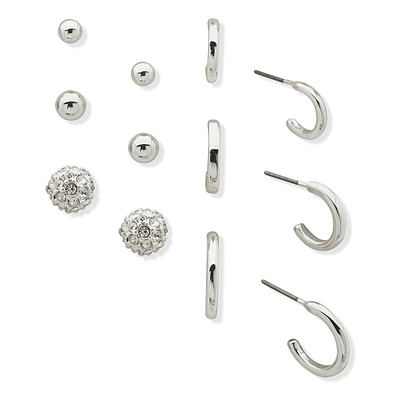 Nine West 6pr. Silver-Tone Hoop & Ball Stud Earrings