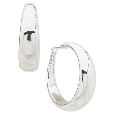 Nine West Silver-Tone Puffy Tapered Hoop Earrings