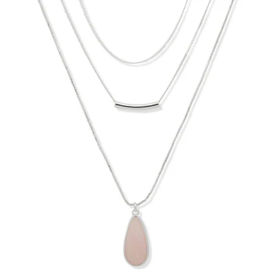 Nine West Silver-Tone Rose Quartz Pendant Multi-Strand Necklace