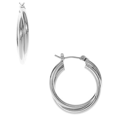 Nine West Silver-Tone Medium Twisted Hoop Earrings