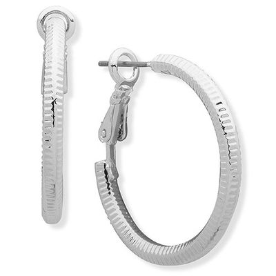 Nine West Hoop It Up Silver-Tone Tube Hoop Earrings