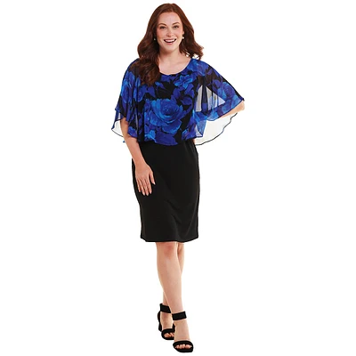 Womens Connected Apparel Floral Poncho A-Line Dress