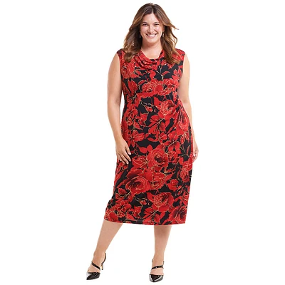 Plus Size Connected Apparel Sleeveless Foil Florals Midi Dress