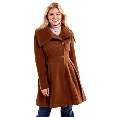 Womens GUESS Fit & Flare Faux Wool Coat