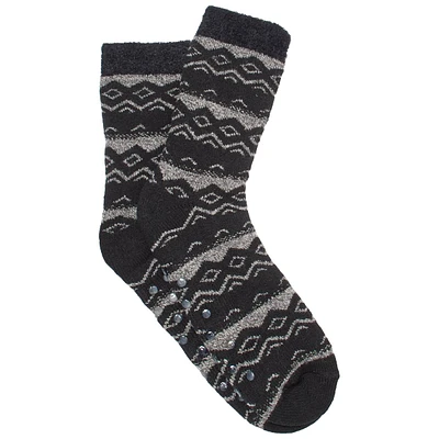 Mens Davco(R) Diamond Border Cabin Slipper Socks - Black