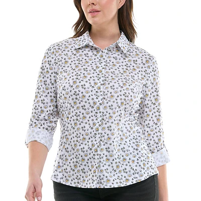 Petite Zac & Rachel 3/4 Sleeve Daisy Button Down Blouse