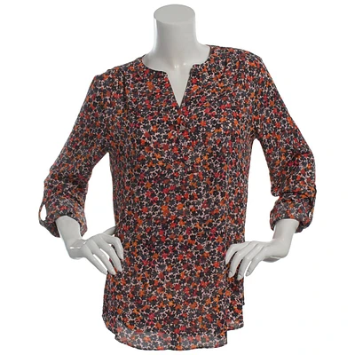 Womens Zac & Rachel Roll Tab 1/2 Placket Ditsy Floral Blouse