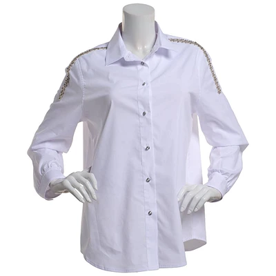 Womens Zac & Rachel Rhinestone Trim Casual Button Down