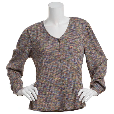 Womens Zac & Rachel Long Sleeve Space Dye Button Front Blouse