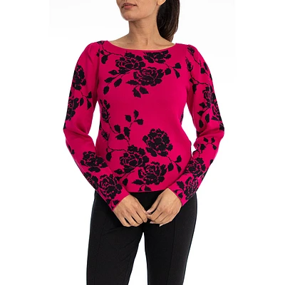 Petite Zac & Rachel Long Ruched Sleeve Floral Jacquard Sweater