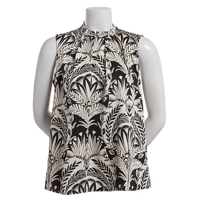 Womens Nicole Miller Retro Floral Ruffle Neck Sleeveless Blouse