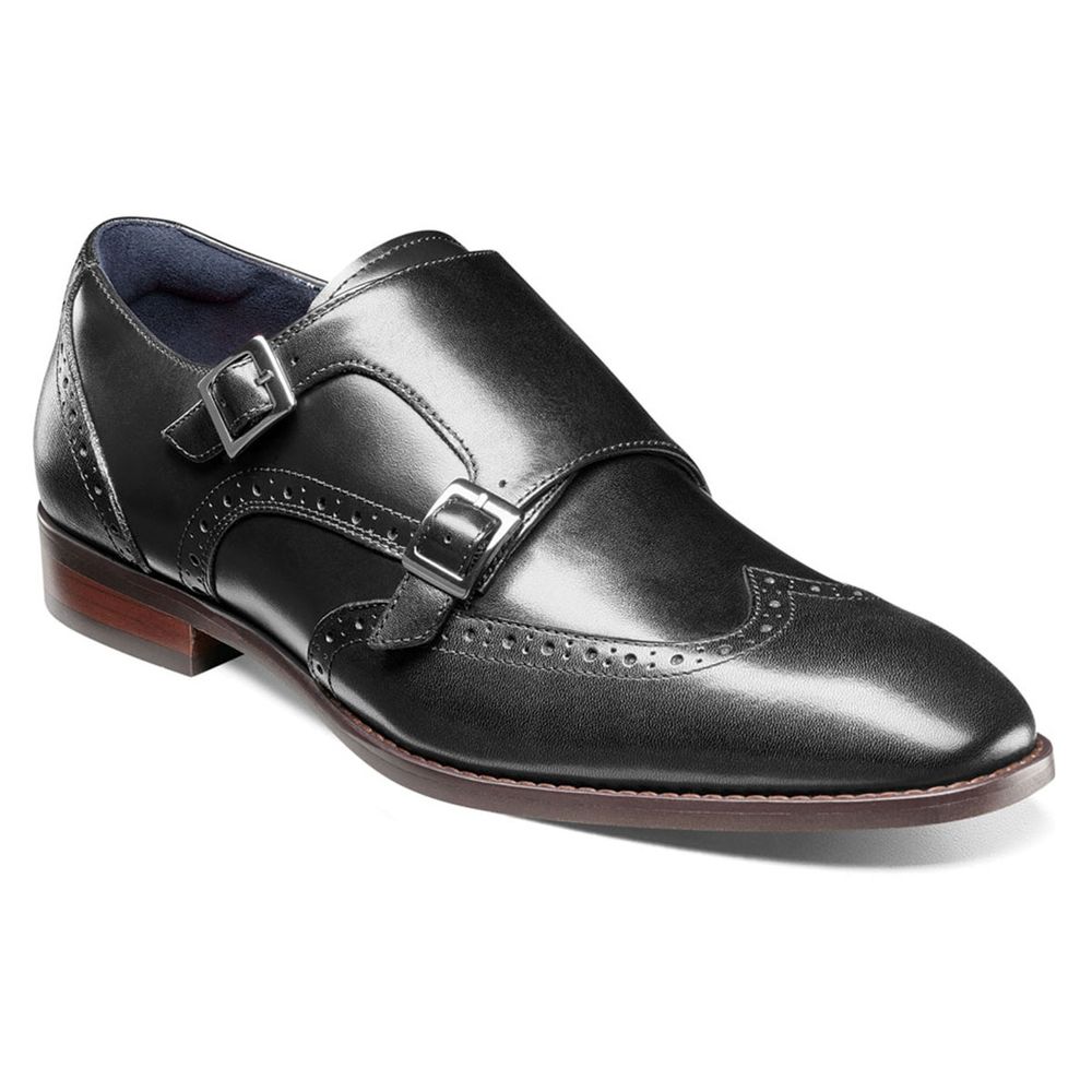 Stacy Adams Mens Stacy Adams Karson Wingtip Double Monk Strap Shoes - Black  | Connecticut Post Mall