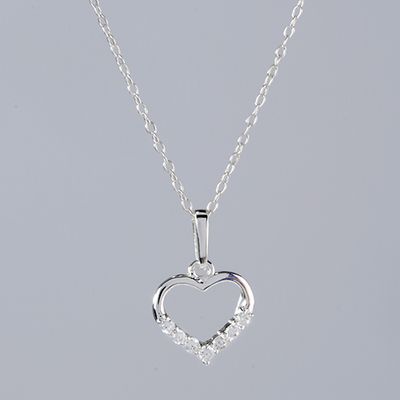 Kids Sterling Silver Open Heart CZ Necklace