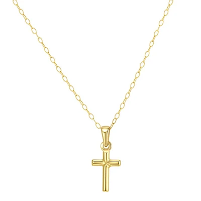 Gold over Sterling Silver Polished Mini Cross Necklace