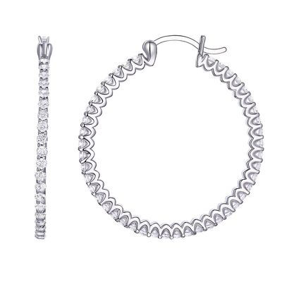 Sterling Silver 25mm Round CZ Hoop Earrings