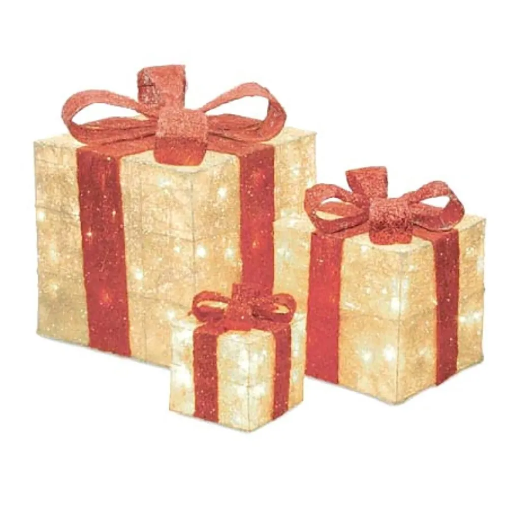 Northlight Seasonal Set Of 3 Lighted Gift Boxes With Red Bows | Connecticut  Post Mall