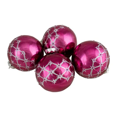 Northlight Seasonal 80mm Pink Christmas Ball Ornaments - Set of 4