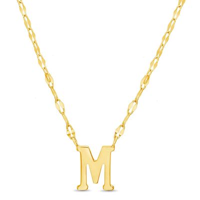 Sterling Silver Gold Polished M Initial Pendant Necklace