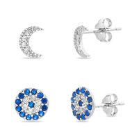 Creed 2pr. CZ Moon and Evil Eye Earrings Set