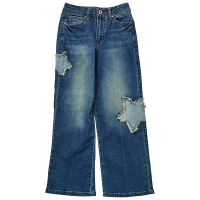 Girls (7-14) YMI(R) Frayed Star Patch Denim Wide Leg Jeans