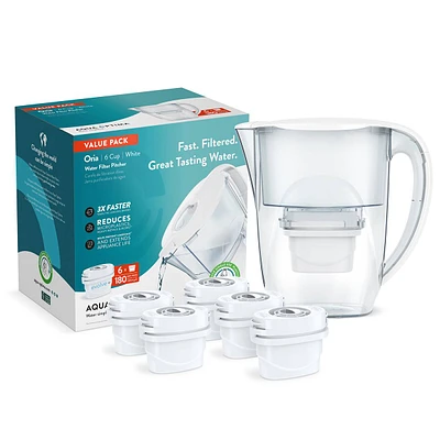 Aqua Optima Oria Water Filter Pitcher Set w/6 Evolve+ Filters