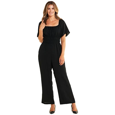 Womens Luxology Elbow Sleeve Smock Waist Jumpsuit