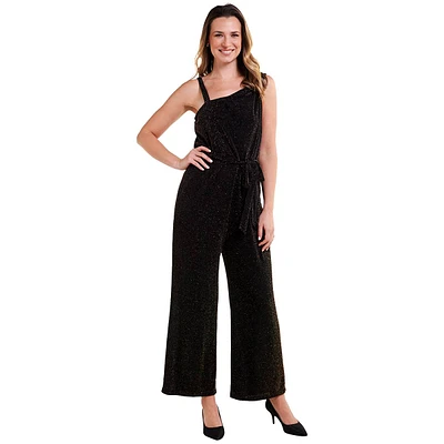 Womens Luxology Sleeveless Asymmetrical Glitter Jumpsuit