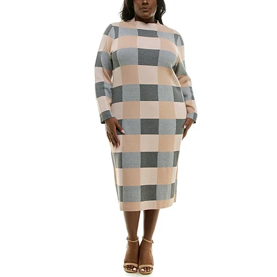 Plus Size Nina Leopard Mock Neck Jacquard Sweater Dress