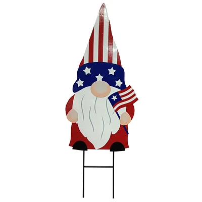 Metal Patriotic Gnome Holding a Flag Stake