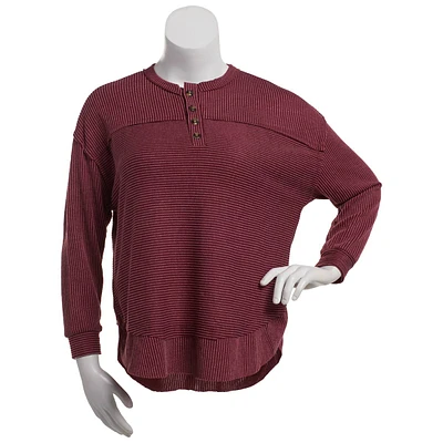 Womens Lexington Ave Long Sleeve Cozy Rib-Knit Henley Tee