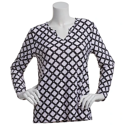 Womens Cest La Vie Long Sleeve Split Neck Lattice Tee