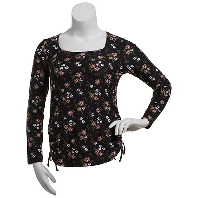 Womens C'est la Vie Long Sleeve Scoop Neck Side Tie Floral Tee