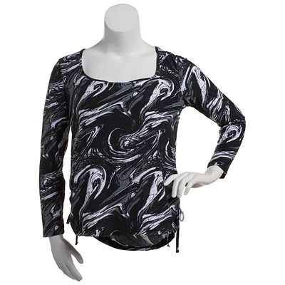 Plus Size C'est la Vie Long Sleeve Side Tie Abstract Tee